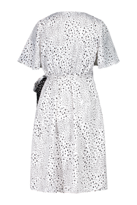 Robe cache-coeur imprimé Romana blanche (dos), légère, robe de jour, chic - Marigold Montréal.