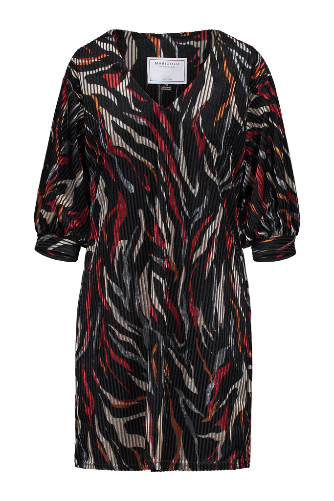 Robe en velours Brigitte noire (devant), éblouissante, lumineuse, confortable, texturé - Marigold Montréal.